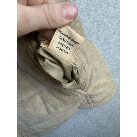 Weather Wear Quilted Faux Suede Puffer Vest Sz M Fleece Lined Tan Black Pockets - Picture 5 of 9